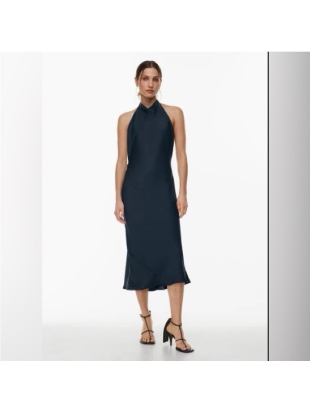 Aritzia Babaton Audience Satin Halter Maxi Dress in navy blue